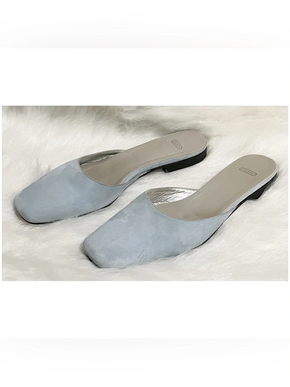 Vintage Coach Light Blue Suede Mule Flats Size 7.5